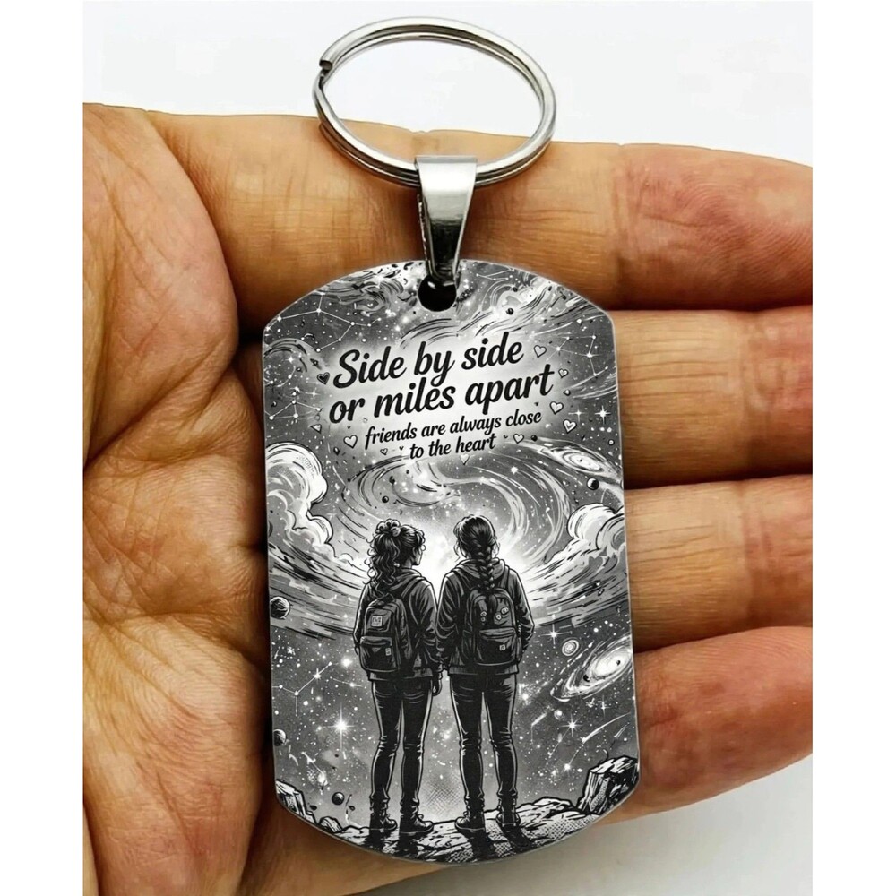 Close Apart Best Friend In Heart BFF Family Reminder Stainless Keychain Galaxy